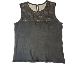 Cache Black Sequin Black Mesh Sleeveless Party Blouse Evening Glam Medium